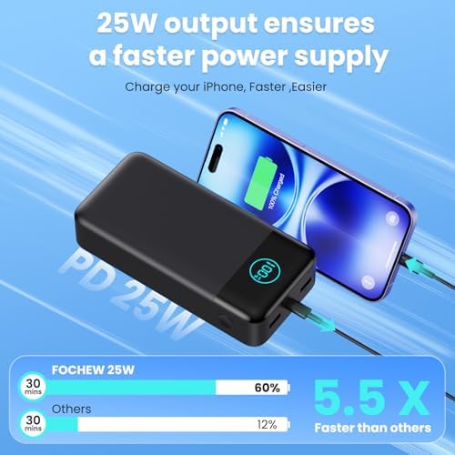 High-Capacity 50800 m Ah Portable Charger – 25 W Fast Charging Power Bank with USB-C PD & QC 4.0 Technology, Triple Output Ports & LCD Display for i Phone 16/15/14/13/12, Samsung & Universal Compatibility – Ultimate On-the-Go Power Solution