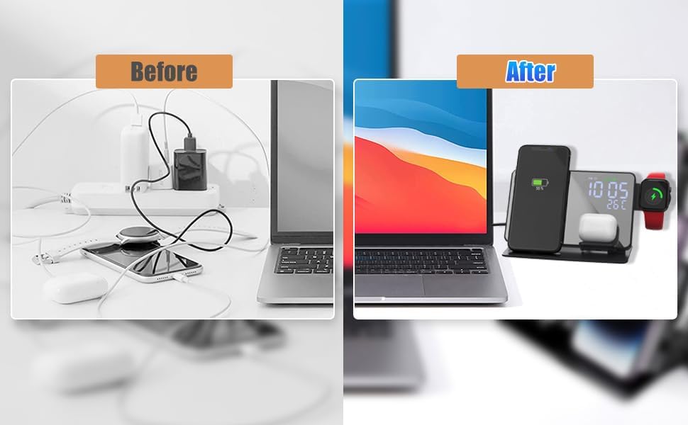 Ultimate 4-in-1 Wireless Charging Station for Apple Devices – 18 W Fast Charge with Integrated Alarm Clock and Temperature Display – Sleek and Efficient Charging Dock for i Phone 12 to 16, Apple Watch, and Air Pods – Stylish, Space-Saving Design for Modern Living