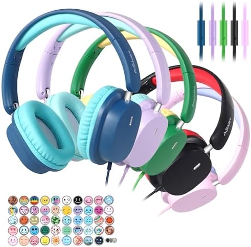 Vibrant Over-Ear Headphones for Kids – 5-Pack Foldable Wired Earphones with 3.5 mm Jack – Ideal Audio Solution for Classrooms, Travel, and Online Learning – Lightweight, Durable, and Engaging Colors for Young Learners