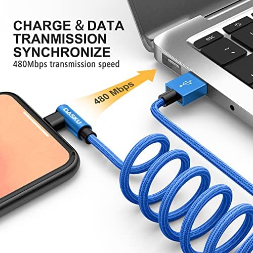 Dasku 3 FT 90-Degree USB C to Lightning Charging Cable – Fast 20 W Nylon Braided Cord for i Phone 14/13/Pro/12/Max/11/XS/XR/8/Plus – Ultimate Durability & Efficient Data Sync for Tight Spaces