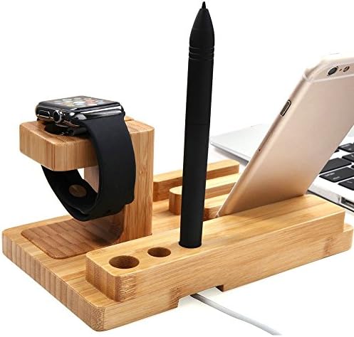 Eco-Friendly Bamboo Multi-Device Charging Dock Station – Stylish i Phone, i Watch, and i Pad Holder for Efficient Power Management and Clutter-Free Desktops – Universal Compatibility with i Phone 16-11 Pro Max and i Pad Mini/Air/Pro 2-3 Models – Premium Sustainable Design for Modern Workspaces
