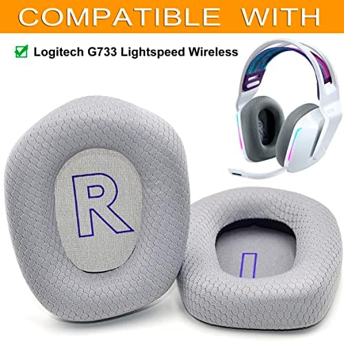 Upgrade Your Logitech G733 Gaming Headset with Defean Replacement Ear Cushions – Comfort-Enhanced Noise Isolation Foam & Breathable Mesh Fabric, Gray Earpads for Superior Audio Experience and Long-lasting Durability