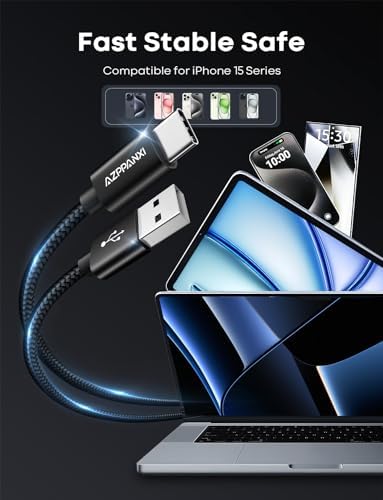 Elevate Your Charging Game with Our 20 Ft USB C Cable – Fast Charging & Data Sync for i Phone 15 Pro Max, Samsung Galaxy & More – Sturdy Double Braided Nylon Design for Ultimate Durability – Perfect for Home, Office, and Travel Needs