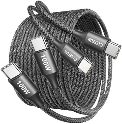 CLEEFUN 10 ft USB C to USB C Cable 100 W – High-Speed Charging 2-Pack for i Phone 16/15 Pro Max, Galaxy S25/S24/S23, Mac Book, i Pad & USB-C Devices – Enhanced Durability & Flexibility for Seamless Power Delivery and Data Transfer