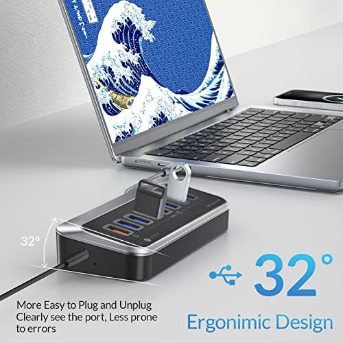 Transform Your Connectivity with Our 7-Port USB Hub – High-Speed USB 3.2 Gen1 Splitter Featuring Unique 32° Angled Design for Easy Access – Perfect for PCs, Laptops & More – Enjoy 5 Gbps Data Transfer Speeds with a 3.28 ft Cable for Ultimate Flexibility & Enhanced Productivity – Ideal for Home & Office Use