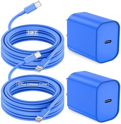 MFi Certified 20 W USB-C to Lightning Fast Charger for i Phone 14/13/12 – 6 FT Durable Cable & Power Delivery Block in Stylish Blue – Ultimate Solution for Rapid Charging of All Apple Devices Including i Pad Pro, XS, XR, 8 Plus – Optimized for Reliability and Speed