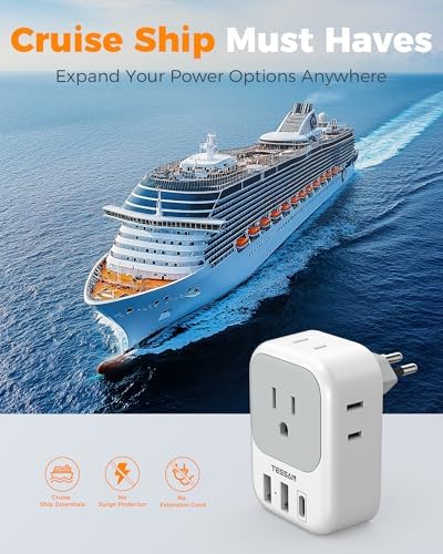 TESSAN Dual Pack European Travel Adapter with 4 AC Outlets and 3 High-Speed USB Ports – Ultimate International Power Converter for Seamless Device Charging in Italy, Spain, France, Portugal, Germany, and Iceland – Essential Travel Accessory for Modern Explorers