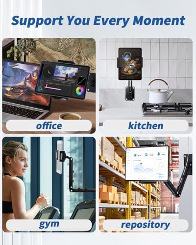 Versatile Adjustable Tablet Wall Mount for i Pad, Galaxy Tab & Smartphones – Durable Aluminum Alloy Long Arm Holder for 4.7-13″ Devices, Perfect for Home & Office Use (Black) – Enhance Productivity and Comfort