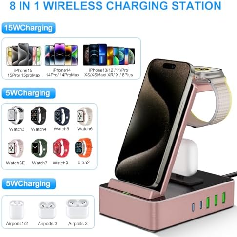 Power Up Your Workspace with the 100 W Aluminum Alloy 8-in-1 Wireless Charging Station – Fast USB-C Dock for i Phone, i Watch & Air Pods Pro – Sleek, Durable Design for Multi-Device Efficiency