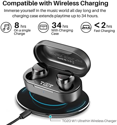 TOZO T12 Advanced Wireless Earbuds – Bluetooth 5.3 Noise Cancelling Headphones with ENC Mic, Unmatched 55-Hour Playtime, App-Customizable EQ, IPX8 Waterproof Protection, LED Display for Optimal Sound Experience – Perfect for Music Lovers and Active Lifestyles