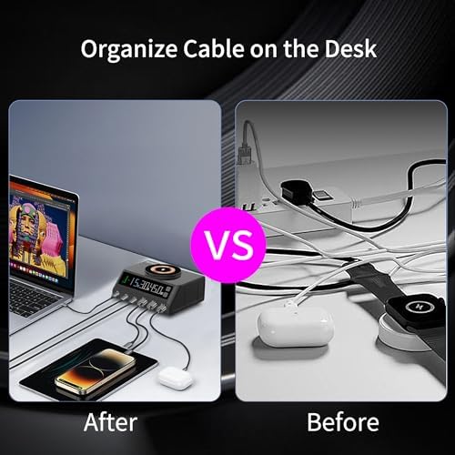 Power Up Your Devices with the 110 W USB C Multi-Device Charging Station – 6-Port Ga N Charger with Magnetic Wireless Dock for i Phone, i Pad, Samsung, Laptops & More – Sleek Black Design for Ultimate Space Efficiency and Versatile Compatibility