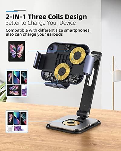 Sleek Aluminium Alloy 2-in-1 Wireless Charger Stand for Samsung Galaxy Z Fold & Galaxy Buds – Rapid 3-Coil Charging Station with 20 W Adapter for Enhanced Device Efficiency – Portable and Stylish Design Ideal for Modern Workspaces and On-the-Go Charging