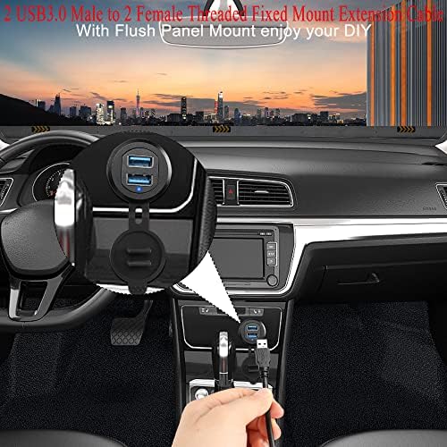 Revolutionize Your Vehicle’s Connectivity with QIANRENON Waterproof Dual USB 3.0 Extension Cable – 2 Male to 2 Female Configuration, 6.5 ft Length, LED-Illuminated Aluminum Housing for Secure Instrument Panel Mounting, Perfect for Cars, Boats, and Motorbikes