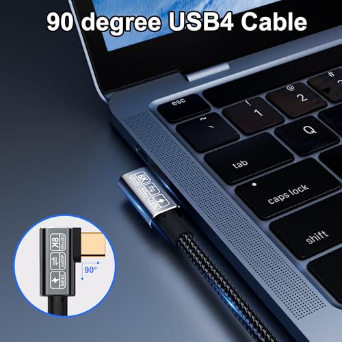 USB C Thunderbolt 4 Cable 90 Degree, 240W Data Transfer Right Angle, 40Gbps and 8K Video, Compatible with Thunderbolt 3 and USB C Cord 6.6FT – Enhanced Compatibility and Speed
