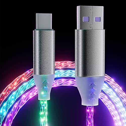 Transform Your Charging Routine with the 6.6 ft RGB LED Type C Charger Cable – Fast 3 A Power Delivery for Samsung Galaxy S Series and Note Models – Stylish Gradual Color Change Indicator for Enhanced Visibility and Aesthetic Appeal, Durable Design for Everyday Use, Effortless Data Syncing Capabilities
