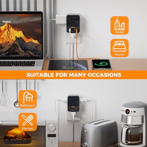 TESSAN 20 W USB C Charger Block with 3 Outlet Surge Protector – Fast Charging Multi-Port Wall Adapter for Home, Office, and Dorm Use – Compact Design with Enhanced Compatibility for All Devices