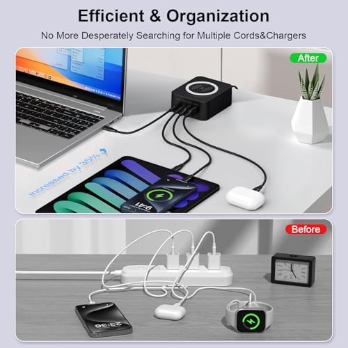 Effortless 60 W Fast Wireless Charger Pad for Samsung Galaxy S25 Ultra & i Phone 16 Series – Multi-Device Type C Hub with 4 Ports for Quick Charging and Enhanced Compatibility – Perfect for Shared Spaces and Tangle-Free Convenience