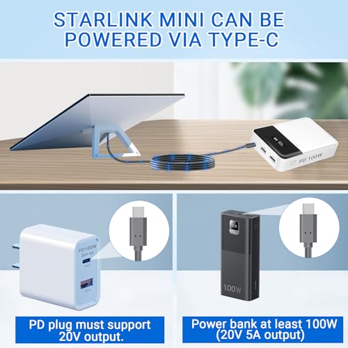 Starlink Mini USB C to DC Power Cable for 100W PD Power Bank, Starlink Mini DC Power Cable，18Awg Waterproof Starlink Power Cord 2M/6.6FT – Enhanced Compatibility and Speed