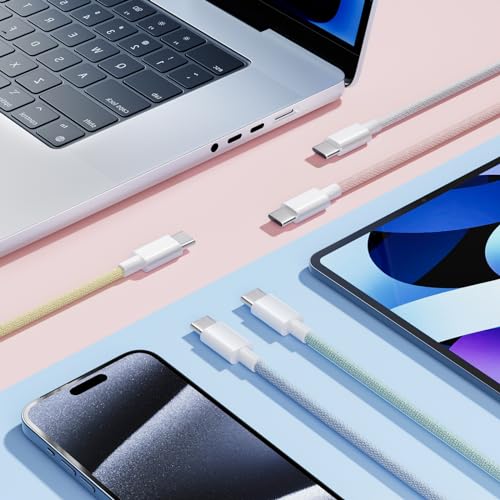 Premium 3-Pack USB C to USB C Charging Cables – 6.6 ft, 60 W Fast Charging & Robust Nylon Braiding for i Phone 15 Pro Max, i Pad, Samsung S23, and More – Versatile Data Transfer Up to 480 Mbps, Essential for Home, Office, and Travel Needs