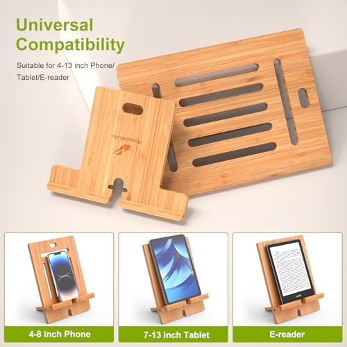Pezin & Hulin Eco-Friendly Bamboo Adjustable Tablet Stand – Premium Multi-Angle Holder for i Pads, Smartphones, and E-Readers (Fits Devices 4.7″ to 13″) – Transform Your Workspace with Stylish Comfort and Enhanced Viewing Experience