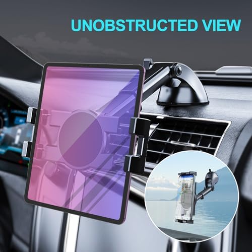 Ultimate 360° Rotatable Car Tablet Mount Holder for Dashboards & Windshields – Secure Suction Cup Stand for i Pad Pro, Samsung Galaxy Tabs, and i Phone Models 4.7″-12.9″ – Enhanced Compatibility for Safe Navigation and Hands-Free Access