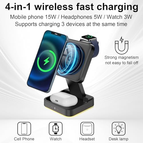 Ultimate 4-in-1 Wireless Charging Hub with 15 W Fast Charge – Magnetic, Portable Design for Phone, Watch, and Headset – Type-C Interface, Overcharge Safety, and Enhanced Device Compatibility