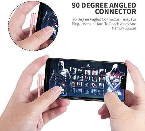 90-Degree Right Angle USB C Cable – Braided Type C Cord for Fast Charging & Data Transfer – Compatible with Galaxy S10, S20, Note10, LG Stylo 4, Moto Z2 & More – Versatile 3 FT, 6 FT, 10 FT Lengths – Durable & Tangle-Free Solution for Gaming & Streaming – Enhance Port Longevity & Convenience