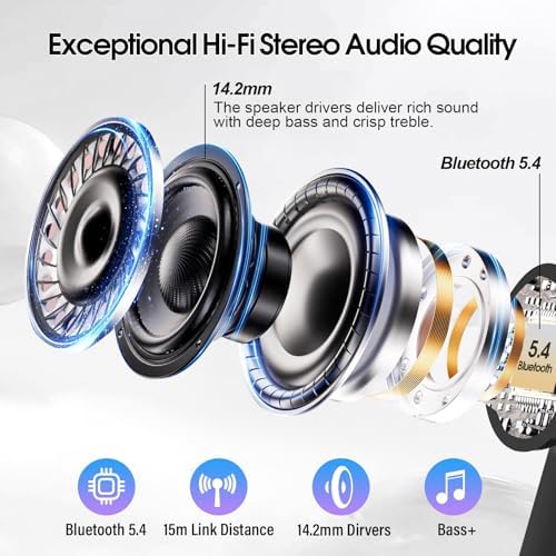 Ivory White Premium Wireless Earbuds – Cutting-Edge Bluetooth 5.4 Headphones with Touch Control, 48-Hour Battery Life, and 5 Customizable EQ Modes for Superior Sound Quality – IPX7 Waterproof with Active Noise Cancelling and Transparency Mode for Ultimate Comfort and Versatility