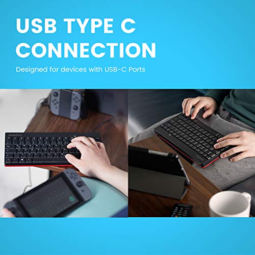 Perixx PERIBOARD-422 USB-C Mini Keyboard – Sleek Wired Design for Ergonomic Efficiency, Space-Saving Compact Layout, Enhanced Typing Speed & Durability for Home & Office Use