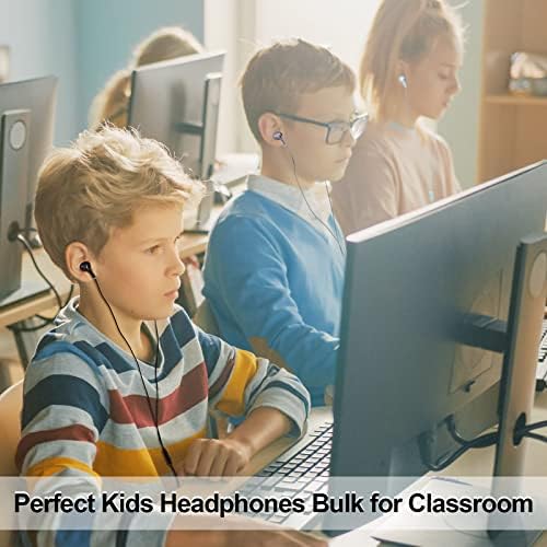 Bulk 50 Pack Colorful Earbud Headphones with Microphone – Ideal for Students, Professionals, and Travelers – 3.5 mm Compatible Wired Earbuds for Classroom Use, Hands-Free Communication, and Comfortable Listening Experience