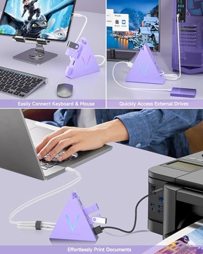 Elevate Your Connectivity with the Stylish Pink USB C Hub – 4 USB 3.0 Ports and 2 FT Extension Cables for Seamless Integration with i Pad Pro, Mac Book Pro, Surface & More – Ultimate Performance Meets Chic Design!
