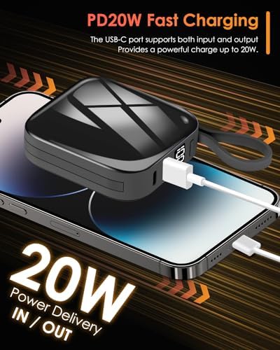 Ultra-Compact 10,000 m Ah Portable Power Bank – 22.5 W Fast Charging with Built-in i OS & USB-C Cables, Sleek LED Display, Lightweight Travel Charger for i Phone, Samsung & Android Devices – Stylish Purple Design for Modern Users