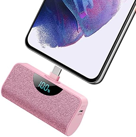 Ultra-Compact 5200 m Ah USB-C Power Bank with LCD Display – Fast-Charging Portable Charger for i Phone 15, Samsung, Google Pixel & Android Devices – Stylish Purple Battery Pack for On-the-Go Power Solutions