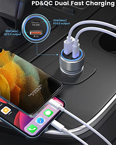 Dual USB-C Fast Car Charger 36 W 2-Pack with PD3.0 & QC3.0 – Includes 6 FT C-C Cables for Galaxy S24/S23/S22/S21, Pixel 6 & i Phone 11 Pro Max to 16 – Ultimate Compatibility & Speed for On-the-Go Charging Solutions