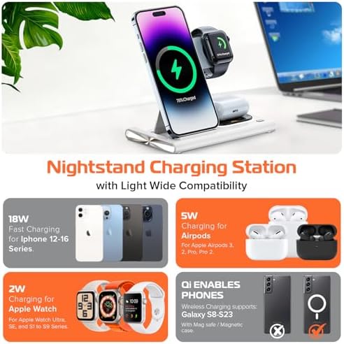Spracht Flex Charge 3-in-1 Portable Charging Station – 25 W Fast Wireless Charger for Smartphones, Smartwatches, and Earbuds with Integrated Night Light – Foldable Travel-Friendly Design for Enhanced Device Compatibility – Sleek Black Finish for Home and On-the-Go Power Solutions