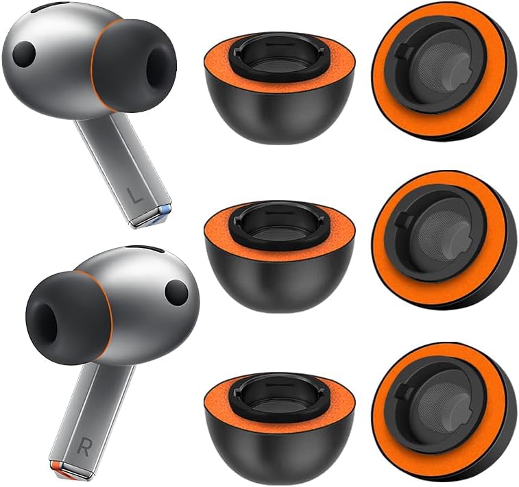 Elevate Your Sound: Premium Memory Foam Ear Tips for Samsung Galaxy Buds3 Pro – Unmatched Comfort & Advanced Noise Isolation with Silicone Shield Design (Medium, Bold Orange) – Essential Accessory for Superior Audio Clarity and Secure Fit