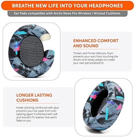 Upgrade Your Sound: WC Premium Replacement Earpads for Steelseries Arctis Nova Pro Wireless by Wicked Cushions | Enhanced Comfort with Thick, Soft Leather & Superior Durability | Red Camo Design for Distinctive Style & Optimal Sound Isolation