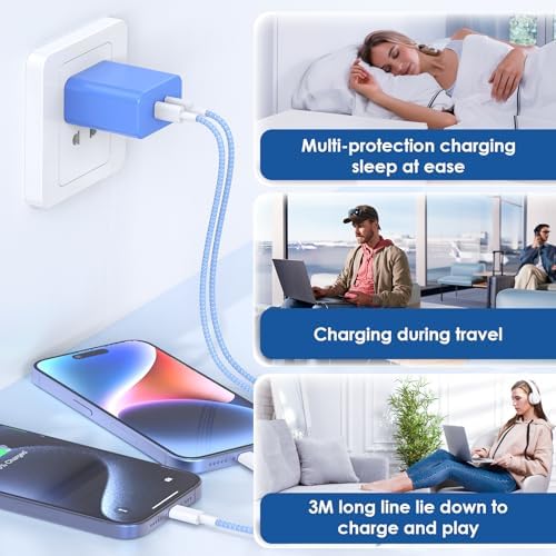 Essri 45 W PD 3.0 Ultra-Fast Charger Duo with 10 FT USB-C Cable – Premium Charging Solution for i Phone 16/15 Pro Max and Mac Book – High-Efficiency Power Delivery, Multi-Voltage Compatibility (20 V/2.25 A, 15 V/3 A, 12 V/2 A) – Perfect for On-the-Go Charging and Enhanced Device Performance