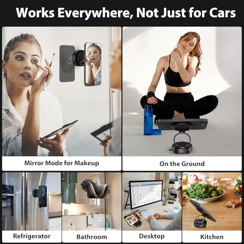 Jiunai Car Phone Holder for Mag Safe, Suction Cup Mount, Strong Magnets Fold Rotate Spin, Magnetic Phone Holder Stand, Hands Free Travel Airplane Glass Gym Mirror Desktop Stand for iPhone 16 15 14 – Enhanced Compatibility and Speed