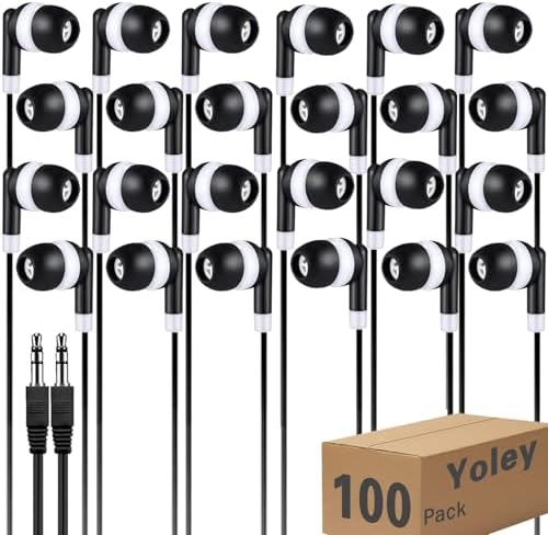 Bulk Earbud Headphones 50-Pack – Premium Wired Earphones for Classrooms & Group Learning, Exceptional Durability & Sound Quality, Perfect for Kids, Teens & Adults – Versatile Comfort for Family Activities & Educational Use (Black)