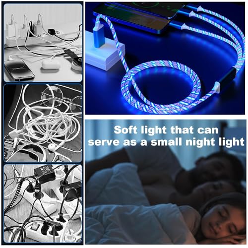 TISTIPPL 3-in-1 Illuminated Charging Cable – Fast Charge with Multi-LED Indicator, Universal Compatibility for Smartphones & Tablets, Durable & Portable Design Perfect for Travel and Daily Use