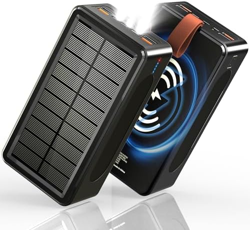 Ultra-High Capacity 90,000 m Ah Solar Power Bank with 35 W Fast Charging – Wireless Charger for Outdoor Adventures, Travel, and Emergency Preparedness | 7-Port USB-C/PD, Integrated LED Flashlight, IP66 Waterproof Design for Extreme Conditions