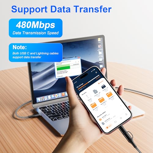 Versatile 2-in-1 Coiled Pink Charger Cable – USB to Lightning & USB-C for Fast Charging & Data Transfer, Compatible with i Phone 11-16 & Android Devices, Supports Apple Car Play & Android Auto, Stylish & Durable Design for Effortless Connectivity