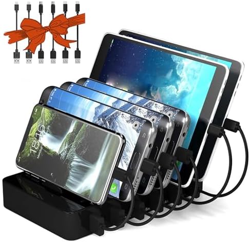 Ultimate 50 W Multi-Device Charging Station – Effortless Power for Up to 6 Devices | Compatible with Apple i Phone, i Pad, and Android Tablets | Space-Saving Design Perfect for Home and Office | Safe Charging Hub with Over-Current Protection and Tangle-Free Solution