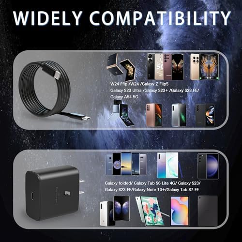 Ultra-Fast 45 W USB-C Charger for Samsung Devices – 3 Pack with 6 FT Cable, Perfect for Galaxy S25 Ultra/S24/S23/S22 – Rapid Charging with Overcurrent Protection and Durability for Home & Travel Use