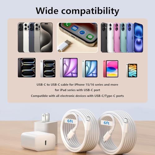 Power Your Apple i Pad Pro with the Ultimate USB C Charger – Fast 20 W Charging Kit with 6 ft Type C to C Cable, Perfect for i Pad 10 th Gen and All Models (2025-2018) – Sleek White 2-Pack for Home & Travel, Enhanced Durability and Safety Features