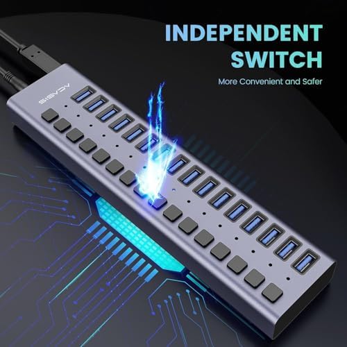 Unleash Your Productivity with the ACASIS 10-Port USB C Hub – Ultra-Fast 10 Gbps Data Transfer, 60 W Power Adapter, Individual Port Control, and Stylish Aluminum Build for Seamless Multi-Device Connectivity in Any Professional Environment