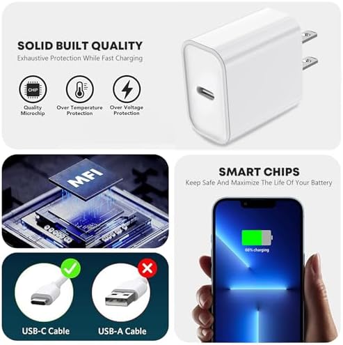 Swift Charge 20 W USB-C Charger for i Phone 15 & i Pad – 6 FT Cable Included – Rapid Power Solution for i Phone 16 Pro Max, i Pad Pro, Mini & Air – Lightweight, Durable, and Versatile Charging Block for All Your Devices – Say Goodbye to Long Wait Times with Enhanced Compatibility and Safety Features