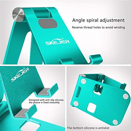 Fully Foldable Cell Phone Stand Holder for Desk Adjustable iPhone Stand Aluminum Compatible with 4″-10″ Phone/Kindle/Tablet/iPad/iPhone – Rose Gold + Spearmint Green – Enhanced Compatibility and Speed