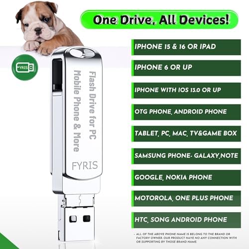 FYRIS 3-in-1 i Phone Flash Drive – 256 GB MFi Certified External Storage for Photos and Videos | USB, Type-C, Lightning Compatibility | Sleek Skull Design for i Pads, Galaxy Phones, Macs, and PCs | High-Speed Data Transfer for Effortless File Management
